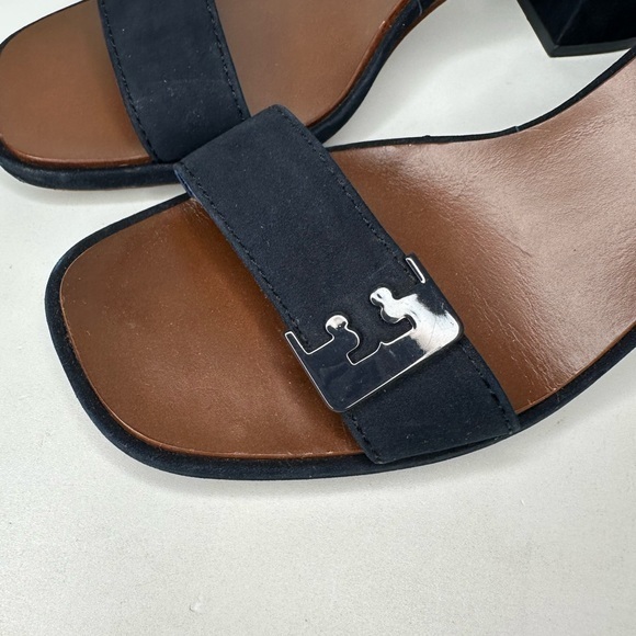 Tory Burch Gabrielle Suede Block Heel Sandal Royal Navy 8 1/2 - Picture 4 of 11